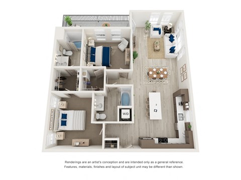 Floor plan for 2 beds, 2 baths, 1209 sqft